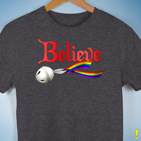 Believe Progress Pride LGBTQ Jingle Bell Premium Unisex T-Shirt - Dark Grey Heather
